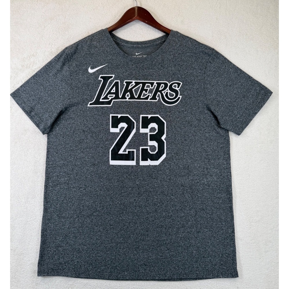 Nike Los Angeles Lakers LeBron James 23 Shirt Mens XL Grey Heather NBA Tee